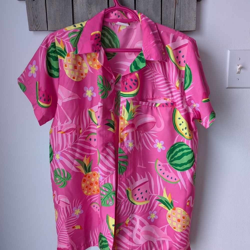 Vibrant Pink Tropical Fruit Shirt